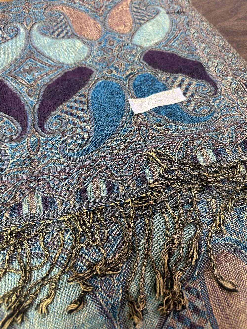 Reversible Paisley Pashmina Shawl Scarf Wrap 70% Pashmina 30% Silk Teal Purple